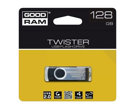 USB флеш накопитель Goodram 128GB UTS2 Twister Black USB 2.0 (UTS2-1280K0R11), изображение 2 USB флеш накопитель Goodram 128GB UTS2 Twister Black USB 2.0 (UTS2-1280K0R11), изображение 2