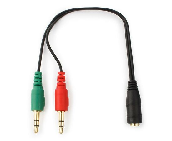 Кабель мультимедийный Jack 3.5mm female 4-pin to 2x Jack 3.5mm male 0.2m Cablexpert (CCA-418), изображение 2 Кабель мультимедийный Jack 3.5mm female 4-pin to 2x Jack 3.5mm male 0.2m Cablexpert (CCA-418), изображение 2