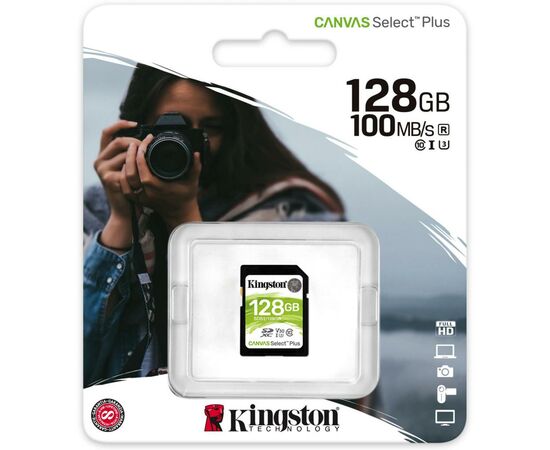 Карта памяти Kingston 128GB SDXC class 10 UHS-I U3 Canvas Select Plus (SDS2/128GB), изображение 3 Карта памяти Kingston 128GB SDXC class 10 UHS-I U3 Canvas Select Plus (SDS2/128GB), изображение 3