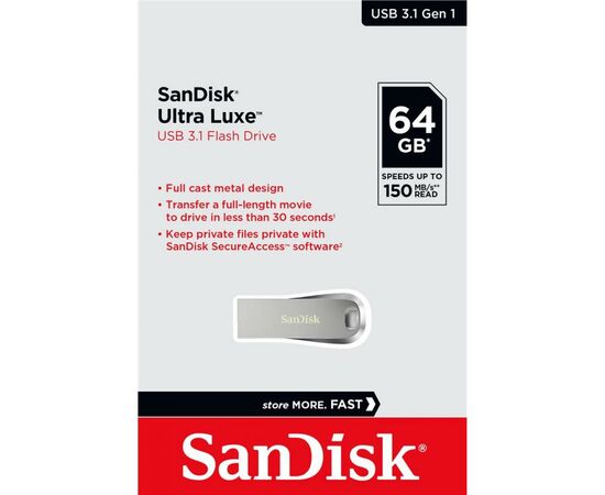 USB флеш накопитель SanDisk 64GB Ultra Luxe USB 3.1 (SDCZ74-064G-G46), изображение 5 USB флеш накопитель SanDisk 64GB Ultra Luxe USB 3.1 (SDCZ74-064G-G46), изображение 5