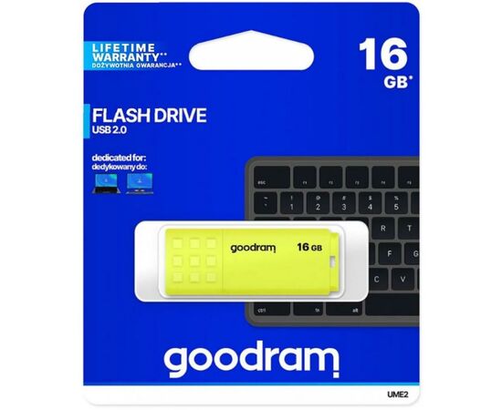 USB флеш накопитель Goodram 16GB UME2 Yellow USB 2.0 (UME2-0160Y0R11), изображение 3 USB флеш накопитель Goodram 16GB UME2 Yellow USB 2.0 (UME2-0160Y0R11), изображение 3