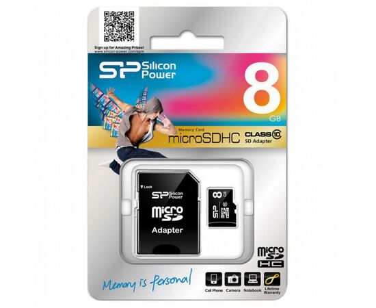 Карта памяти Silicon Power 8GB microSD class 10 (SP008GBSTH010V10SP), изображение 2 Карта памяти Silicon Power 8GB microSD class 10 (SP008GBSTH010V10SP), изображение 2