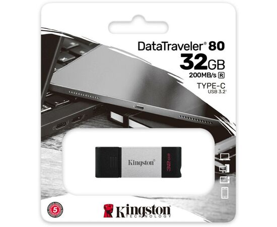 USB флеш накопитель Kingston 32GB DataTraveler 80 USB 3.2/Type-C (DT80/32GB), изображение 5 USB флеш накопитель Kingston 32GB DataTraveler 80 USB 3.2/Type-C (DT80/32GB), изображение 5
