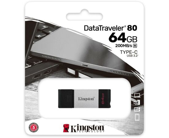 USB флеш накопитель Kingston 64GB DataTraveler 80 USB 3.2/Type-C (DT80/64GB), изображение 5 USB флеш накопитель Kingston 64GB DataTraveler 80 USB 3.2/Type-C (DT80/64GB), изображение 5