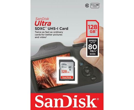 Карта памяти SanDisk 128GB SDXC class 10 UHS-I Ultra (SDSDUN4-128G-GN6IN), изображение 4 Карта памяти SanDisk 128GB SDXC class 10 UHS-I Ultra (SDSDUN4-128G-GN6IN), изображение 4