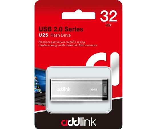 USB флеш накопитель AddLink 32GB U25 Silver USB 2.0 (ad32GBU25S2), изображение 4 USB флеш накопитель AddLink 32GB U25 Silver USB 2.0 (ad32GBU25S2), изображение 4