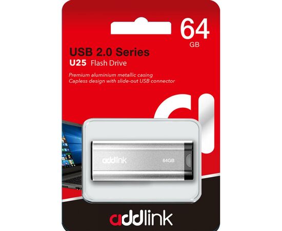 USB флеш накопитель AddLink 64GB U25 Silver USB 2.0 (ad64GBU25S2), изображение 4 USB флеш накопитель AddLink 64GB U25 Silver USB 2.0 (ad64GBU25S2), изображение 4