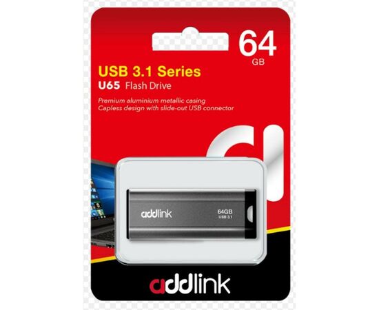 USB флеш накопитель AddLink 64GB U65 Gray USB 3.1 (ad64GBU65G3), изображение 4 USB флеш накопитель AddLink 64GB U65 Gray USB 3.1 (ad64GBU65G3), изображение 4