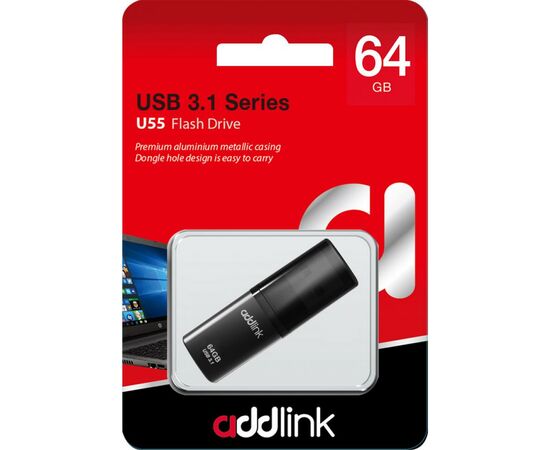 USB флеш накопитель AddLink 64GB U55 Black USB 3.1 (ad64GBU55B3), изображение 2 USB флеш накопитель AddLink 64GB U55 Black USB 3.1 (ad64GBU55B3), изображение 2