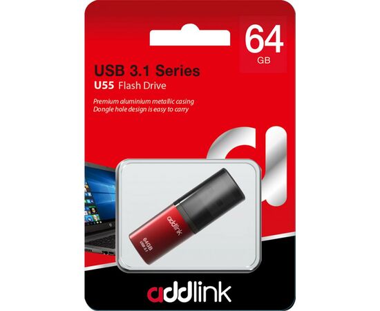 USB флеш накопитель AddLink 64GB U55 Red USB 3.0 (ad64GBU55R3), изображение 3 USB флеш накопитель AddLink 64GB U55 Red USB 3.0 (ad64GBU55R3), изображение 3