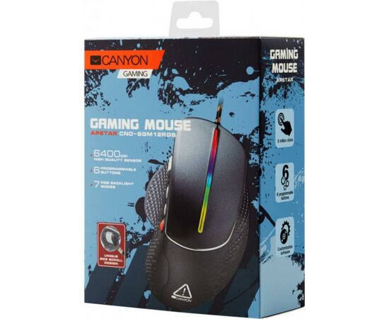 Мышка Canyon Apstar USB Black (CND-SGM12RGB), изображение 5 Мышка Canyon Apstar USB Black (CND-SGM12RGB), изображение 5