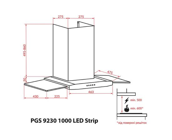 Вытяжка кухонная Weilor PGS 9230 IG 1000 LED Strip (PGS9230IG1000LEDStrip), изображение 9