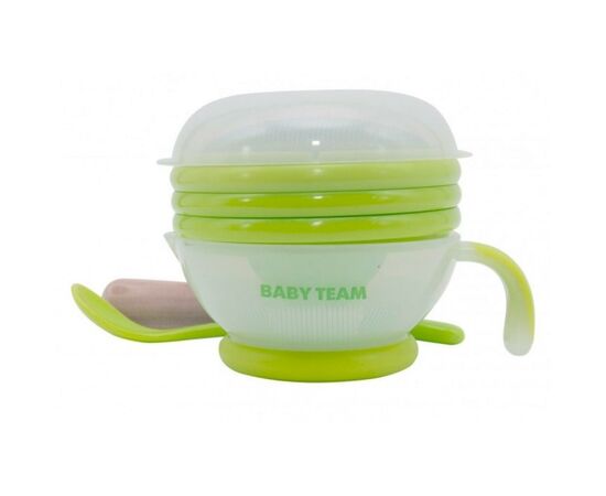 Набор детской посуды Baby Team терка, сито, соковыжималка, чаша, ложка (6095), изображение 2 Набор детской посуды Baby Team терка, сито, соковыжималка, чаша, ложка (6095), изображение 2