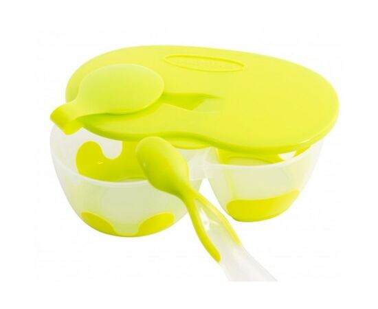 Набор детской посуды Baby Team Тарелка двухсекционная с крышкой и ложкой, 330 мл (6003_green), изображение 2 Набор детской посуды Baby Team Тарелка двухсекционная с крышкой и ложкой, 330 мл (6003_green), изображение 2