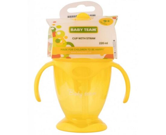 Поильник-непроливайка Baby Team с силиконовой трубочкой и ручками, 220 мл 9+ (5011_желтый), изображение 3 Поильник-непроливайка Baby Team с силиконовой трубочкой и ручками, 220 мл 9+ (5011_желтый), изображение 3