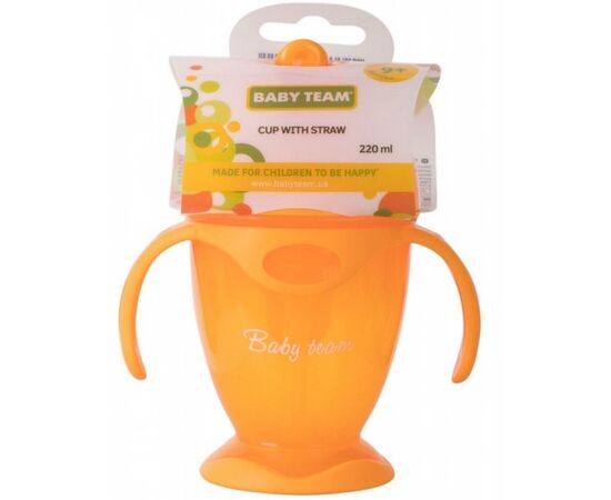 Поильник-непроливайка Baby Team с силиконовой трубочкой и ручками, 220 мл 9+ (5011_оранжевый), изображение 2 Поильник-непроливайка Baby Team с силиконовой трубочкой и ручками, 220 мл 9+ (5011_оранжевый), изображение 2