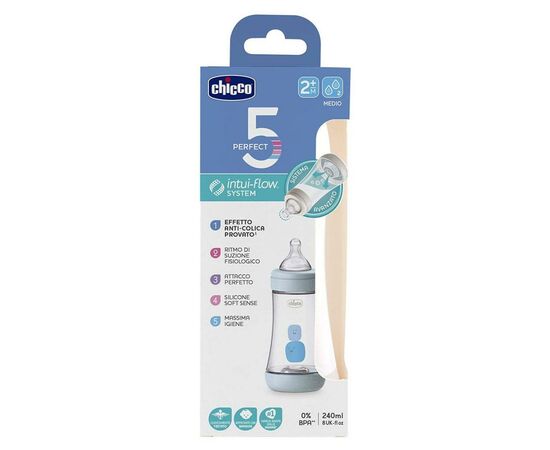 Бутылочка для кормления Chicco пластиковая Perfect 5 с силиконовой соской 2м+ 240 мл Голуба (20223.20.40), изображение 3 Бутылочка для кормления Chicco пластиковая Perfect 5 с силиконовой соской 2м+ 240 мл Голуба (20223.20.40), изображение 3
