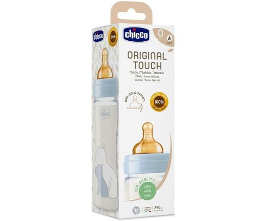 Бутылочка для кормления Chicco стеклянная Original Touch с латекс. соской 0м+ 240 мл Голуба (27720.20), изображение 3 Бутылочка для кормления Chicco стеклянная Original Touch с латекс. соской 0м+ 240 мл Голуба (27720.20), изображение 3
