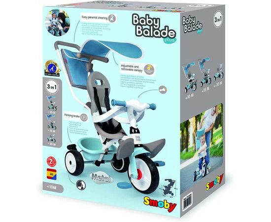 Детский велосипед Smoby с козырьком, багажником и сумкой Голубой (741400), изображение 3 Детский велосипед Smoby с козырьком, багажником и сумкой Голубой (741400), изображение 3