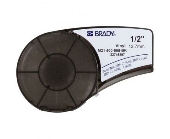 Стрічка для принтера етикеток Brady вініл, 12.7mm/6.4m. білий на чорному (M21-500-595-BK)