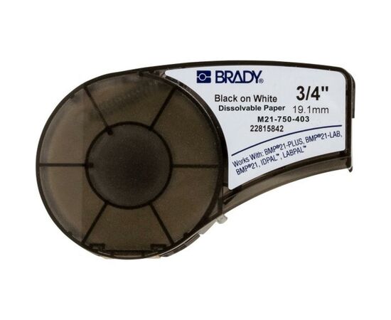Стрічка для принтера етикеток Brady що розчиняються, лента 19.05mm/6.4m, чорний на білому (M21-750-403)