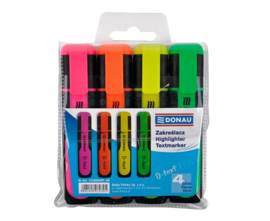 Маркер Donau highlighter pen "D-Text", chisel tip, SET 4 colors (7358904PL-99)