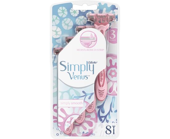 Бритва Gillette Simply Venus 3 8 шт. (7702018465767), изображение 2 Бритва Gillette Simply Venus 3 8 шт. (7702018465767), изображение 2