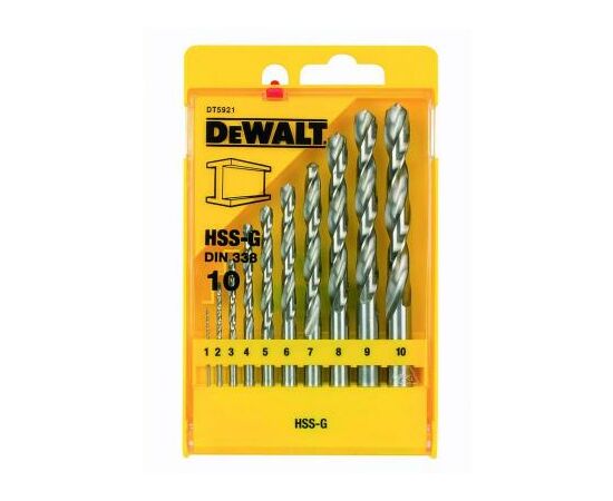 Набор сверл DeWALT HSS-G по металлу, 10шт, d=1-10мм. (DT5921)