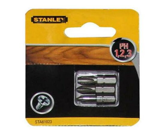 Набор бит Stanley Ph1, Ph2, Ph3, 25мм, 3шт. (STA61023), изображение 2 Набор бит Stanley Ph1, Ph2, Ph3, 25мм, 3шт. (STA61023), изображение 2