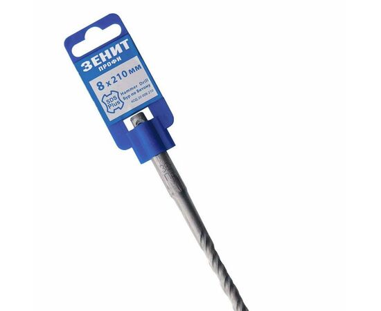 Бур Зеніт "ПРОФІ" SDS-Plus 8х210 мм, спираль 4S (20008210), изображение 3 Бур Зеніт "ПРОФІ" SDS-Plus 8х210 мм, спираль 4S (20008210), изображение 3