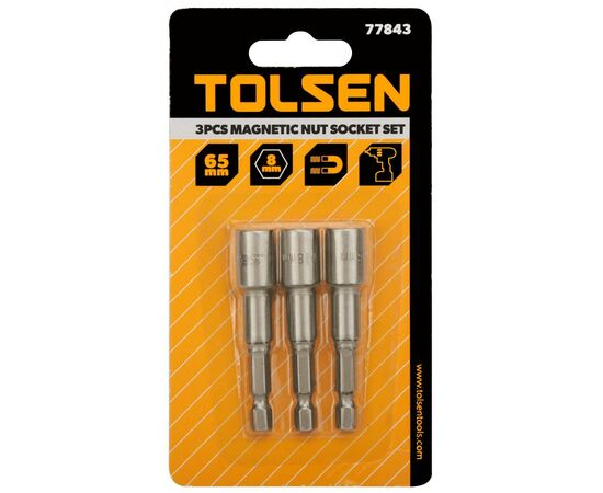 Головка магнітна Tolsen 8 мм 1/4"х65 мм 3 шт (77843)