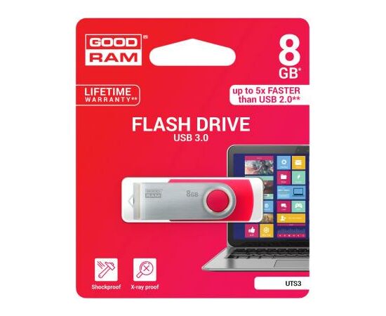 USB флеш накопитель Goodram 8GB UTS3 Twister Red USB 3.0 (UTS3-0080R0R11), изображение 3 USB флеш накопитель Goodram 8GB UTS3 Twister Red USB 3.0 (UTS3-0080R0R11), изображение 3