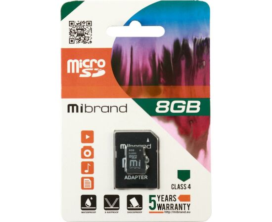 Карта памяти Mibrand 8GB microSD class 4 (MICDC4/8GB-A)
