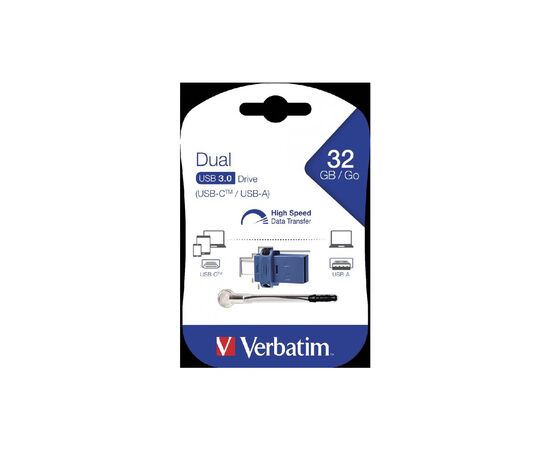 USB флеш накопитель Verbatim 32GB Dual USB Drive USB 3.0/Type-C (49966), изображение 2 USB флеш накопитель Verbatim 32GB Dual USB Drive USB 3.0/Type-C (49966), изображение 2