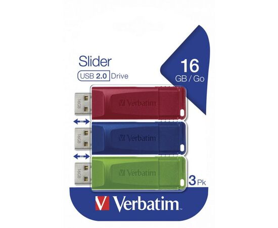 USB флеш накопитель Verbatim 3x16GB Slider Red/Blue/Green USB 2.0 (49326), изображение 8 USB флеш накопитель Verbatim 3x16GB Slider Red/Blue/Green USB 2.0 (49326), изображение 8