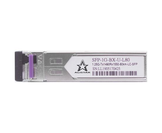 Модуль SFP Alistar Модуль SFP 1000BASE-BX 1SM WDM LC 80KM TX1490/RX1550nm DDM (SFP-1G-BX-U-L80), изображение 2 Модуль SFP Alistar Модуль SFP 1000BASE-BX 1SM WDM LC 80KM TX1490/RX1550nm DDM (SFP-1G-BX-U-L80), изображение 2