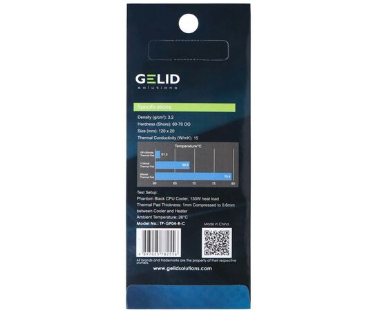 Термопрокладка Gelid Solutions GP-Ultimate Thermal Pad 120x20x1.5 mm (TP-GP04-R-C), зображення 3 Термопрокладка Gelid Solutions GP-Ultimate Thermal Pad 120x20x1.5 mm (TP-GP04-R-C), зображення 3