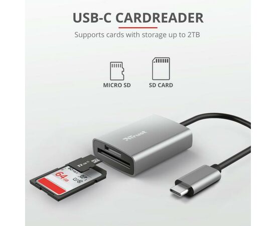 Считыватель флеш-карт Trust DALYX FAST USB-C ALUMINIUM (24136_TRUST), изображение 6 Считыватель флеш-карт Trust DALYX FAST USB-C ALUMINIUM (24136_TRUST), изображение 6