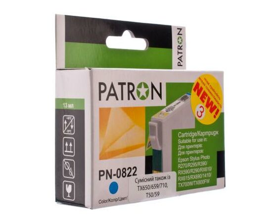 Картридж Patron для EPSON R270/290/390/RX590 CYAN (PN-0822) (CI-EPS-T08124-C3-PN)