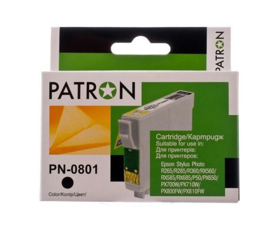 Картридж Patron EPSON R265/285/360,RX560/585/685,P50,PX650 BLACK (T0801) (PN-0801), зображення 2 Картридж Patron EPSON R265/285/360,RX560/585/685,P50,PX650 BLACK (T0801) (PN-0801), зображення 2