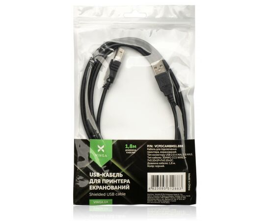 Кабель для принтера USB 2.0 AM/BM 1.8 m Shilded Vinga (VCPDCAMBMS1.8BK), изображение 3 Кабель для принтера USB 2.0 AM/BM 1.8 m Shilded Vinga (VCPDCAMBMS1.8BK), изображение 3