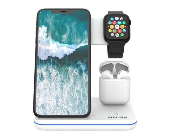 Зарядное устройство Canyon 3in1 Wireless charger (CNS-WCS302W), изображение 2 Зарядное устройство Canyon 3in1 Wireless charger (CNS-WCS302W), изображение 2