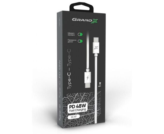 Дата кабель USB Type-C to Type-C Grand-X (CC-07), зображення 3 Дата кабель USB Type-C to Type-C Grand-X (CC-07), зображення 3