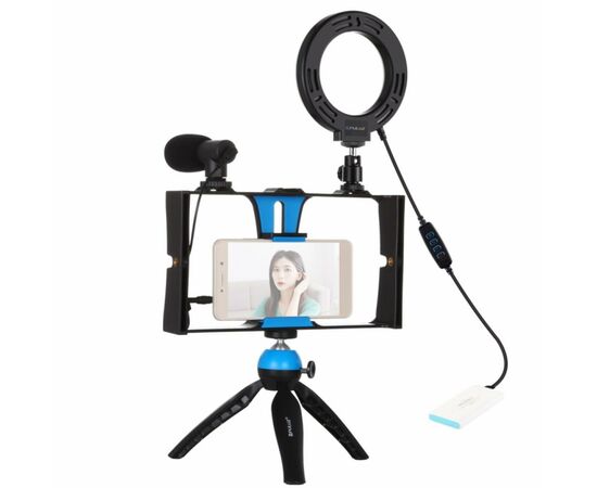Набор блогера Puluz 4in1 (ring light, mount, phone holder, microphone) (PKT3025L)