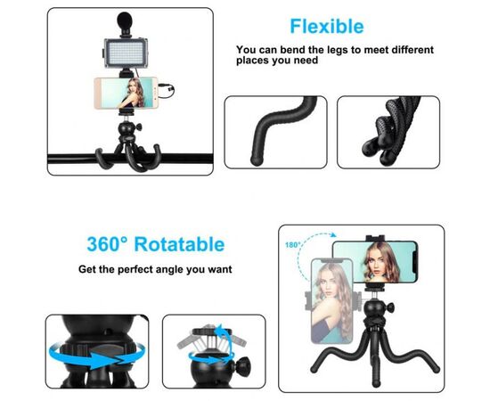 Набор блогера Puluz 4in1 (light, mount, phone holder, microphone) (PKT3094B), изображение 3 Набор блогера Puluz 4in1 (light, mount, phone holder, microphone) (PKT3094B), изображение 3