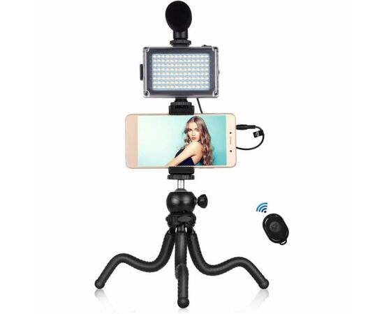 Набір блогера Puluz 4in1 (light, mount, phone holder, microphone) (PKT3094B)