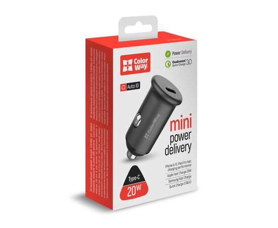 Зарядное устройство ColorWay 1USB Car ( PD USB Type-C (20W) Gray (CW-CHA028PD-GR), изображение 7 Зарядное устройство ColorWay 1USB Car ( PD USB Type-C (20W) Gray (CW-CHA028PD-GR), изображение 7