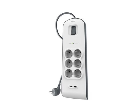 Сетевой фильтр питания Belkin Superior SurgeMaster 2м, 6 роз, 2xUSB (BSV604VF2M)