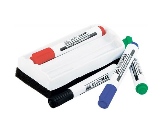 Набор маркеров Buromax JOBMAX Board, SET*4шт+губка (BM.8800-84), изображение 2 Набор маркеров Buromax JOBMAX Board, SET*4шт+губка (BM.8800-84), изображение 2