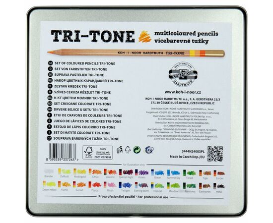 Карандаши цветные Koh-i-Noor Tri-Tone 23 цветов + 1 карандаш-блендер в металлическом пена (3444), изображение 3 Карандаши цветные Koh-i-Noor Tri-Tone 23 цветов + 1 карандаш-блендер в металлическом пена (3444), изображение 3